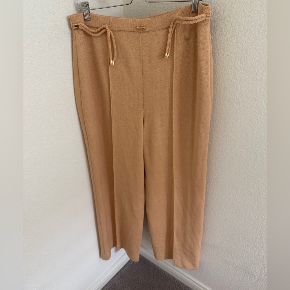 ST.JOHN collection pull on knit trousers high waist pants peach cream size 16